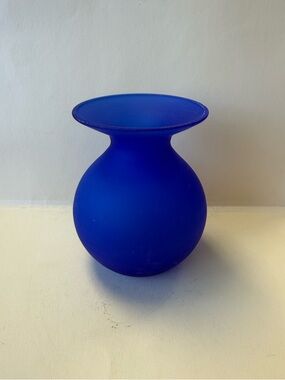 Vintage Handmade Cobalt Blue Frosted Satin Glass Small Vase.